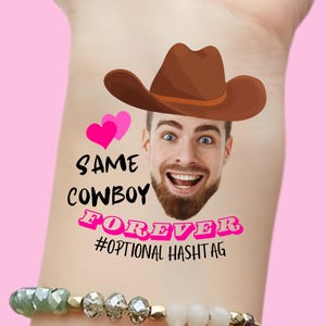Lo stesso cowboy per sempre, tatuaggi per il viso per l'addio al nubilato, Austin, tema per la festa di Nash Bash, tatuaggi per l'addio al nubilato a Nashville, tatuaggio per il viso dello sposo