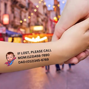 The Child Safety - Custom Tattoos - Safety ID Tattoos - Temporary Tattoos - Emergency Contact Tattoos - If I'm lost tattoos - Autism tattoo