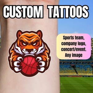 Custom Logo Tattoo, company logo, sports team tattoo, custom name tattoo, Team Spirit Tattoos, Team Mascot, Concert tattoo, 13 tattoo