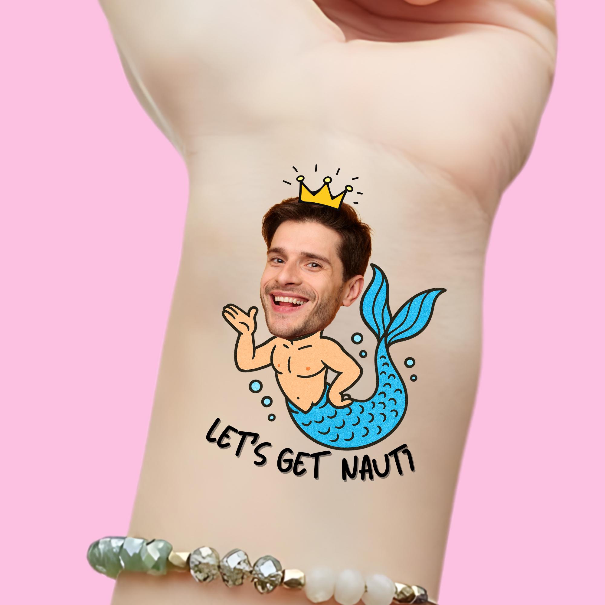 Let's get nauti Bachelorette Party Tattoos, Groom Face Tattoos, Bachelorette Party Favor, Custom Merman Temporary Tattoo, Wedding Favor