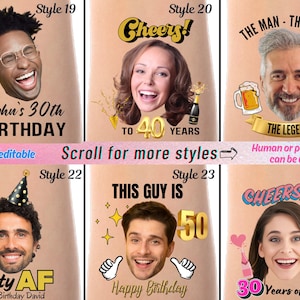 Peut inclure: Dix styles diff&eacute;rents de tatouages d'anniversaire personnalisables. Chaque design comprend un espace r&eacute;serv&eacute; pour une photo, du texte et un th&egrave;me d'anniversaire. Les designs incluent "Cheers! To 40 Years", "This Guy Is 50", et "30 Years of Evelyn".