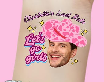 Let's Go Girls Bachelorette Party Tattoos, Pink Cowgirl Cowboy hat, Austin Nashville Theme Bachelorette Party, Last Ride Groom Face Tattoo