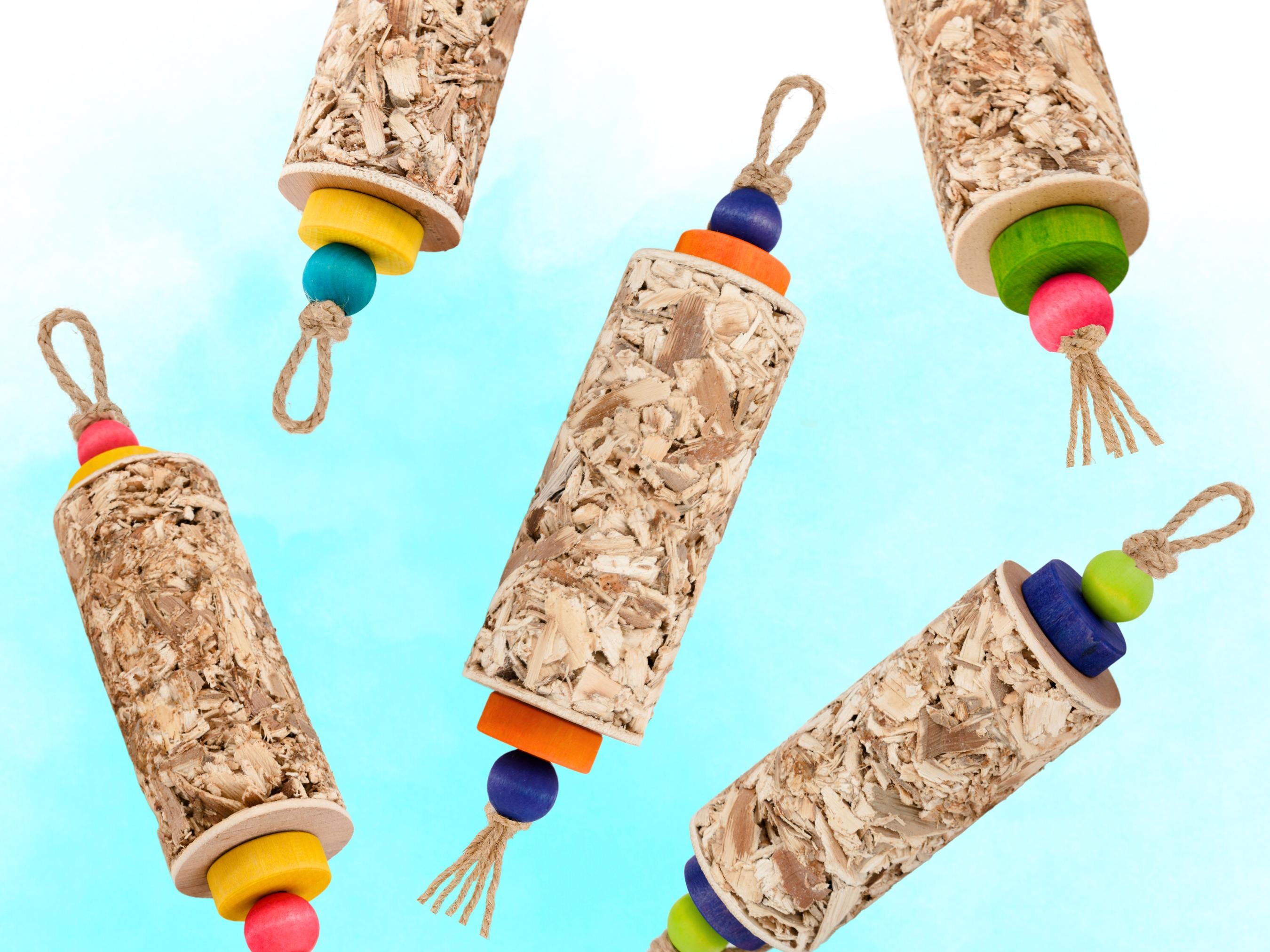 PARROT PALM SHREDDERS™ | Set of Two all natural palm leaf shredders with colorful wood beads | Medium