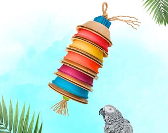 PARROT PALM SHREDDER™ made of crunchy palm leaves, chewy sugar-cane paper and chewable woods | Large bird toy