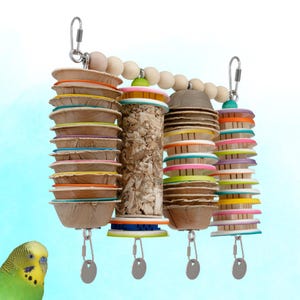 Small Refillable Stainless Steel Bird Toy Platform with Palm Leaf Shredders - 4 poles