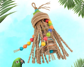 PARROT PALM SHREDDER™ with braided sea grass and crunchy palm leaf saucers | Large bird toy