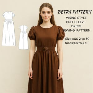 Viking Style Puff Sleeve Dress Sewing Pattern,Scandinavian Dress,Cosplay Dress,Regency Dress,Elvish Dress,2 to 30,XS-4XL, A0,A4-US Letter
