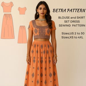Bluse und Rock Set Kleid Schnittmuster: Anarkali,Indian Lehanga Choli, XS-4XL (PDF Pattern)