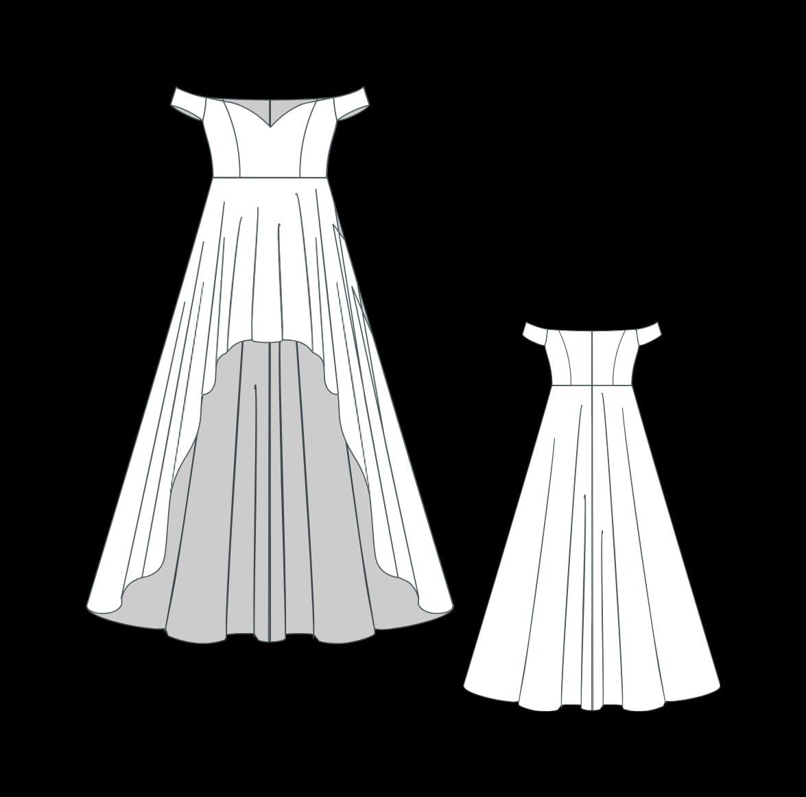 Off Shoulder High-low Dress Sewing Pattern – Bridal, Prom (PDF A0/A4 US ...