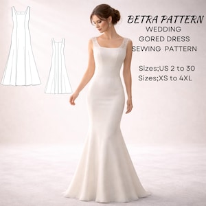 Patrón de costura para vestido de novia con paneles: Vestido largo (descarga en PDF, tallas XS-4XL)