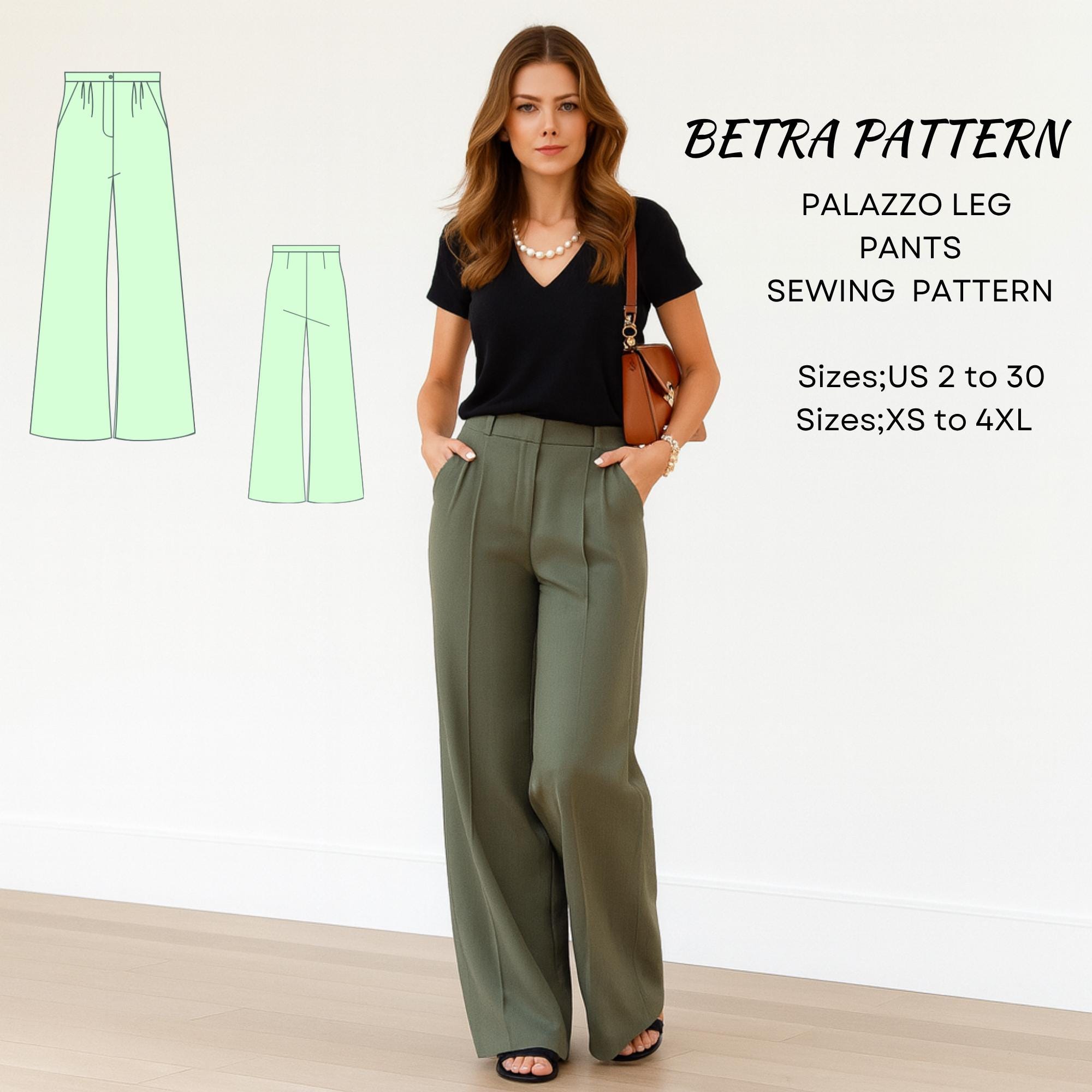 パラッツォパンツの縫製パターン：ルーズフィットパンツ（A4、A0、US