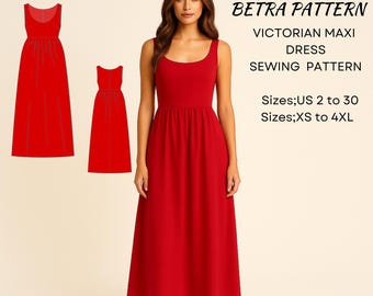 Victorian Maxi Dress Sewing Pattern: Cottagecore Regency Style (PDF Pattern, Sizes XS-4XL)