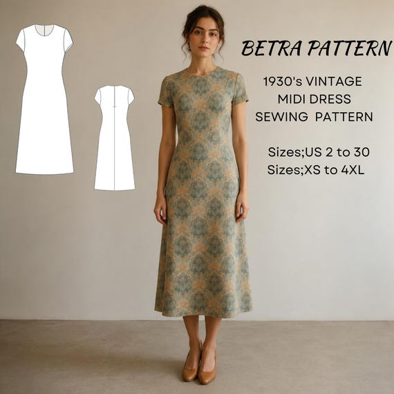 1930s Vintage A-line Midi Dress Sewing Pattern (US 2-30, XS-4XL) (PDF  Pattern) - Etsy