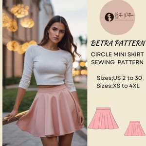 Patrón de costura de minifalda circular, patrón de costura de falda de tenis, patrón de falda de patinadora, patrón de falda de verano, falda corta, XS-4XL, tamaño A4-US, A0