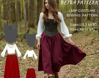 Renaissance Costume Sewing Pattern: Blouse, Skirt & Corset (PDF Download, XS-4XL, US 2-30)