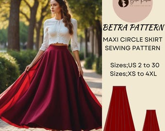 Maxi Circle Skirt Sewing Pattern – Long Cottagecore Style – PDF A0/A4 US 2-30