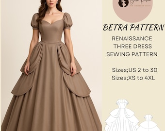 Renaissance Kleid Schnittmuster: Mittelalterliches Ballkleid, Cosplay (A4, A0, US Letter) (PDF Pattern)