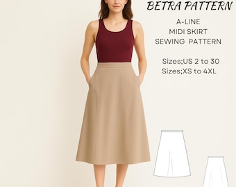 A-Line Midi Skirt Sewing Pattern: Vintage Style (PDF Pattern)