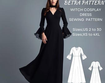 Molde para Vestido de Cosplay de Bruxa, Vestido Maxi Gótico de Vampira (Molde em PDF)