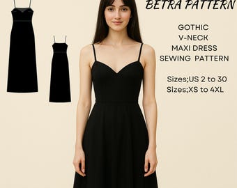 Gothic Dress Sewing Pattern: Sleeveless Witch, Halloween Costume (US 2-30, XS-4XL) (PDF Pattern)