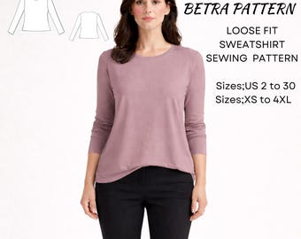 Loose Fit Sweatshirt Sewing Pattern: Women's Long Sleeve Top (XS-4XL) (PDF Pattern)