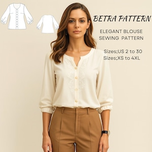 Puff Sleeve Blouse Sewing Pattern, Linen Shirt (A4-US Letter) (PDF Pattern)