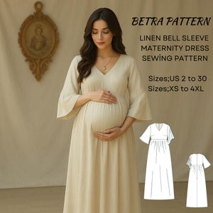 Patrón de costura para vestido largo de maternidad de lino: escote en V (descarga digital)