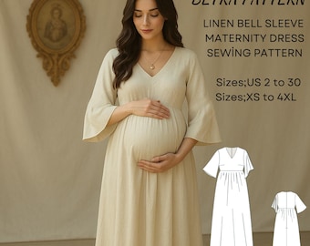 Linen Maternity Maxi Dress Sewing Pattern: V-Neck Drifter Style (Digital Download)