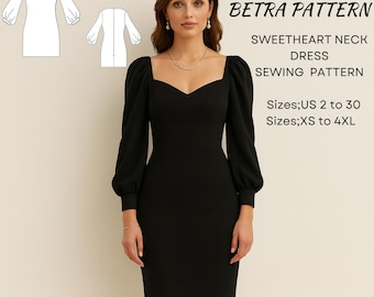 Sweetheart Neck Puffärmel Kleid Schnittmuster - US 2-30 (Digital PDF)