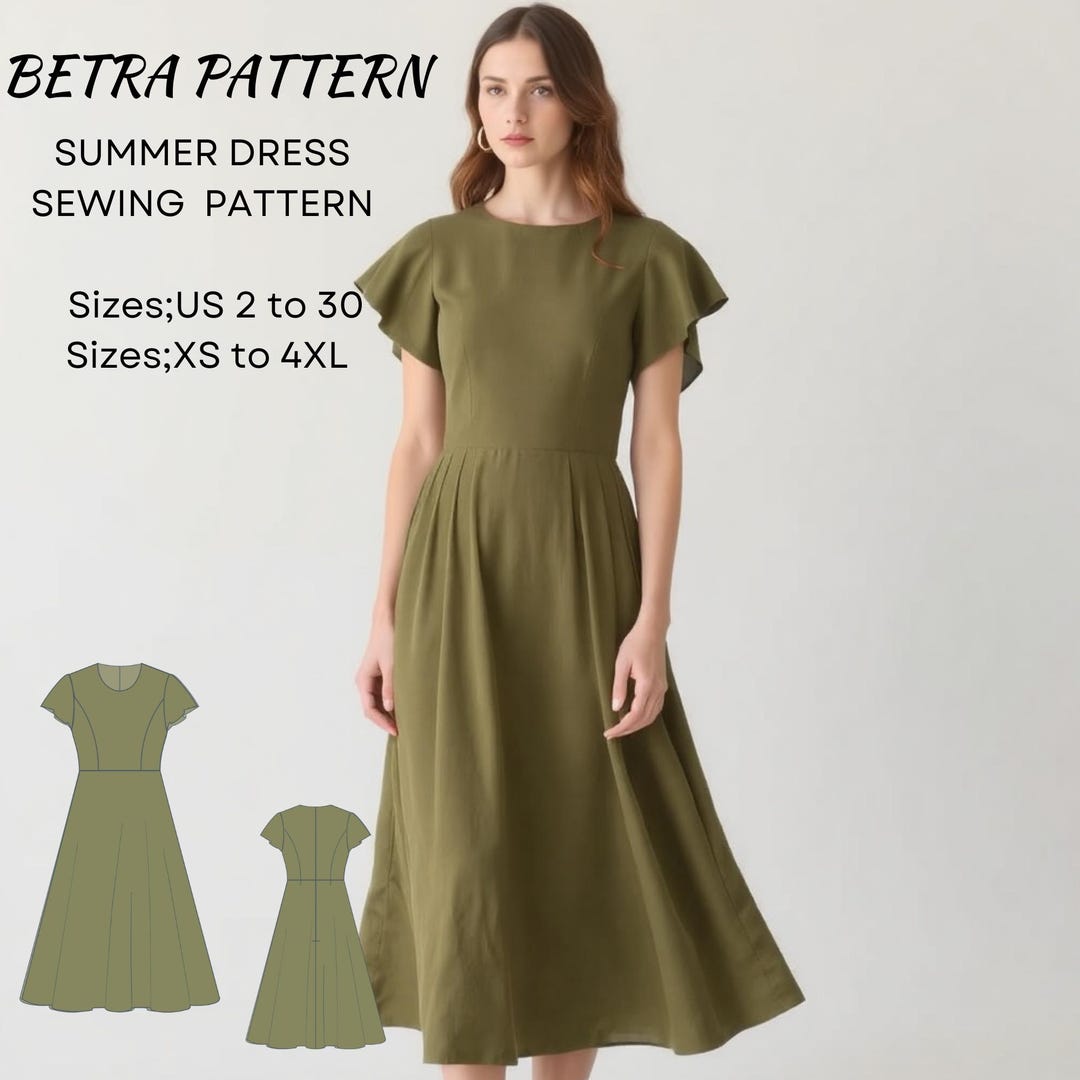Summer Cottagecore Midi Dress Sewing Pattern, Flared Sleeve (PDF) - Etsy