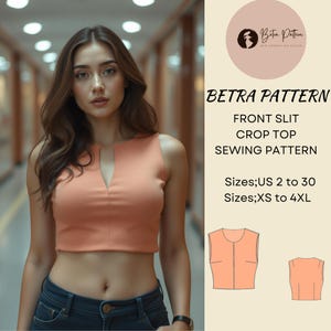 Front Slit Crop Top Sewing Pattern: Women&#39;s Top (A4-US Letter) (Digital Download)