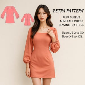 Puff Sleeve Mini Dress Sewing Pattern (A4, A0, US Letter)