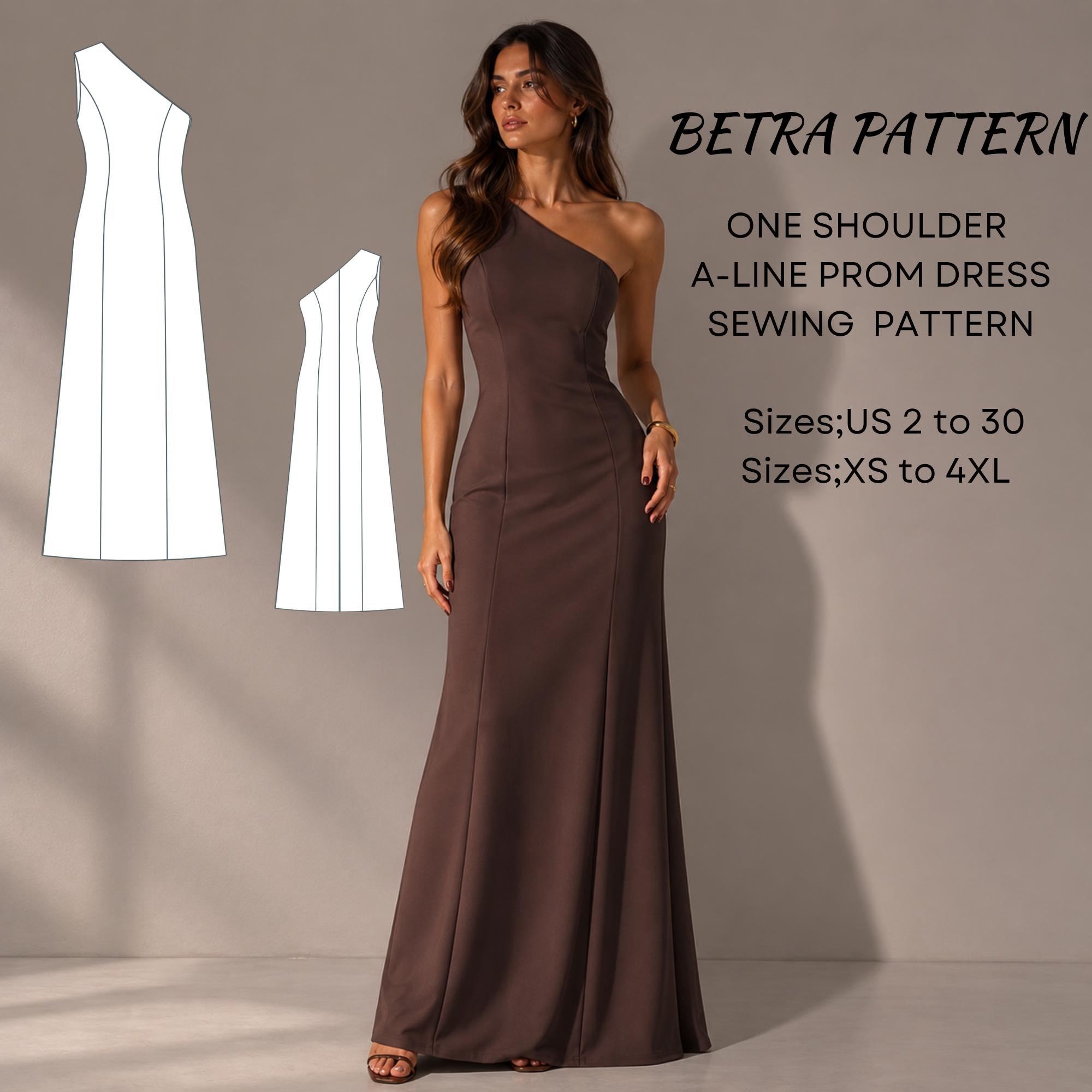 One Shoulder Prom Dress Sewing Pattern: A-Line Maxi Ball Gown (Digital Download)