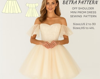 Naaipatroon mini-galajurk tule: cottagecore-prinsesstijl (A0, A4-US Letter) (digitale download)