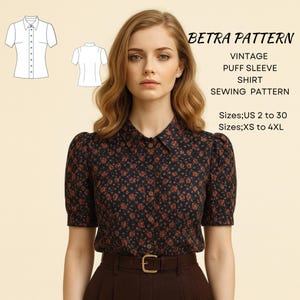 Vintage Puff Sleeve Blouse Sewing Pattern – Slim Fit, US 2-30 (PDF)