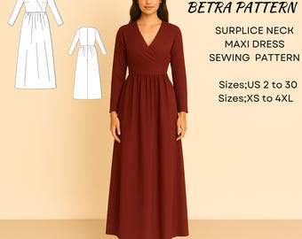 Surplice Neck Maxi Dress Sewing Pattern: Long Sleeve (Digital Download)