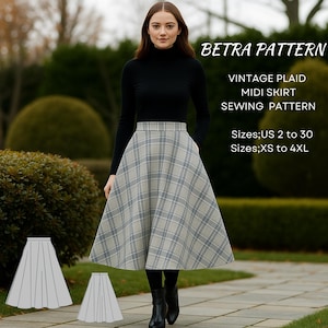 Patron de couture vintage jupe midi écossaise : grande taille (téléchargement numérique)