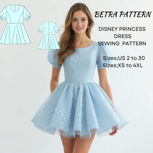Disney Prinzessinnen Kleid Schnittmuster,Cinderella Kleid,Elsa Kleid,Ballkleid,Fairy Kleid,Cocktail Kleid,Mini Kleid,A0,A4-US Letter,2-30,XS-4XL