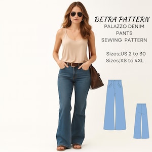 Patrón de costura para pantalones palazzo de mezclilla: corte holgado, tallas grandes (descarga en PDF)