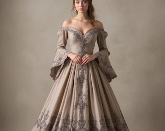Renaissance Dress Sewing Pattern – Off Shoulder Ball Gown – Maxi - PDF A0/A4 US 2-30