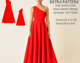 One Shoulder Ball Gown Sewing Pattern: Prom, Engagement, Evening (A4, US Letter) (PDF Pattern)