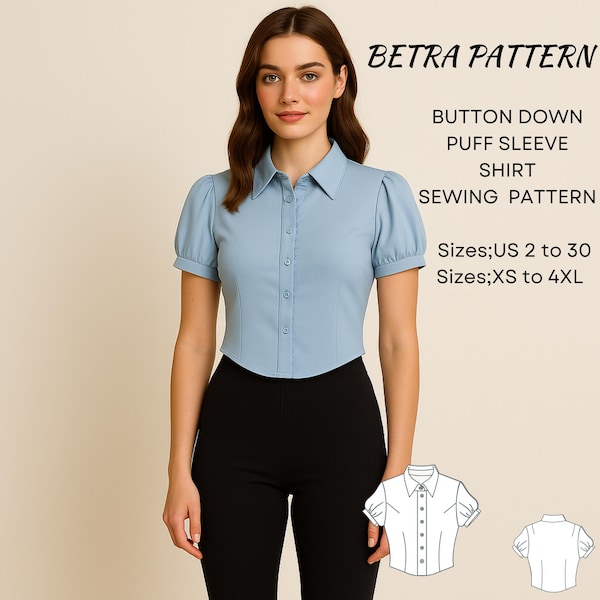 Naaipatroon blouse pofmouwen – Cottagecore-shirt met knopen (pdf)