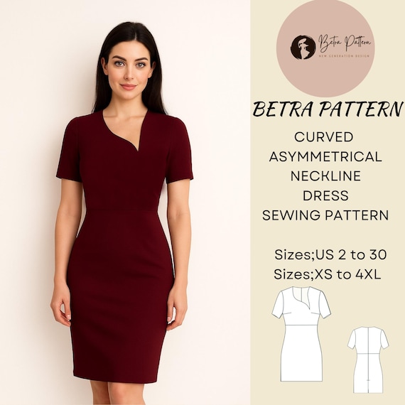 asymmetrical neckline dress pattern Asymmetrical Neckline Dress Sewing Pattern, Cottagecore, Ball Gown (A4-US  Letter)