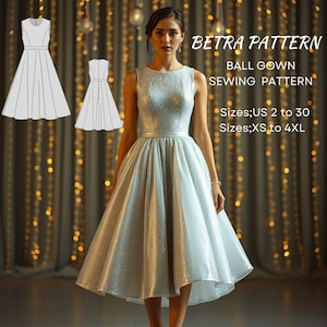 Patrón de costura para vestido de fiesta, vestido de compromiso, vestido midi, vestido de graduación, vestido de noche, vestido de invitada de boda, A0, A4-US Letter, 2 a 30, XS-4XL