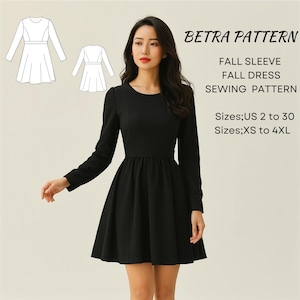 Long Sleeve Fall Dress Sewing Pattern: Above Knee (PDF A0/A4 US 2-30)