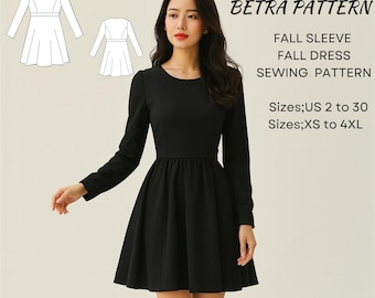 Long Sleeve Fall Dress Sewing Pattern: Above Knee (PDF A0/A4 US 2-30)