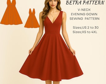 V-Ausschnitt Abendkleid Schnittmuster: Vintage Ballkleid, Cottagecore, Abschlussball (PDF)