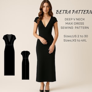 Deep V-Neck Maxi Dress Sewing Pattern (Sizes XS-4XL, US 2-30) (PDF Pattern)