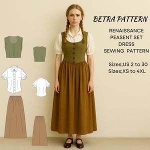 Renaissance Peasant Set Sewing Pattern: Blouse, Skirt & Corset (PDF)