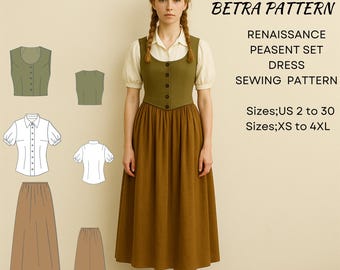 Renaissance Peasant Set Sewing Pattern: Blouse, Skirt & Corset (PDF)